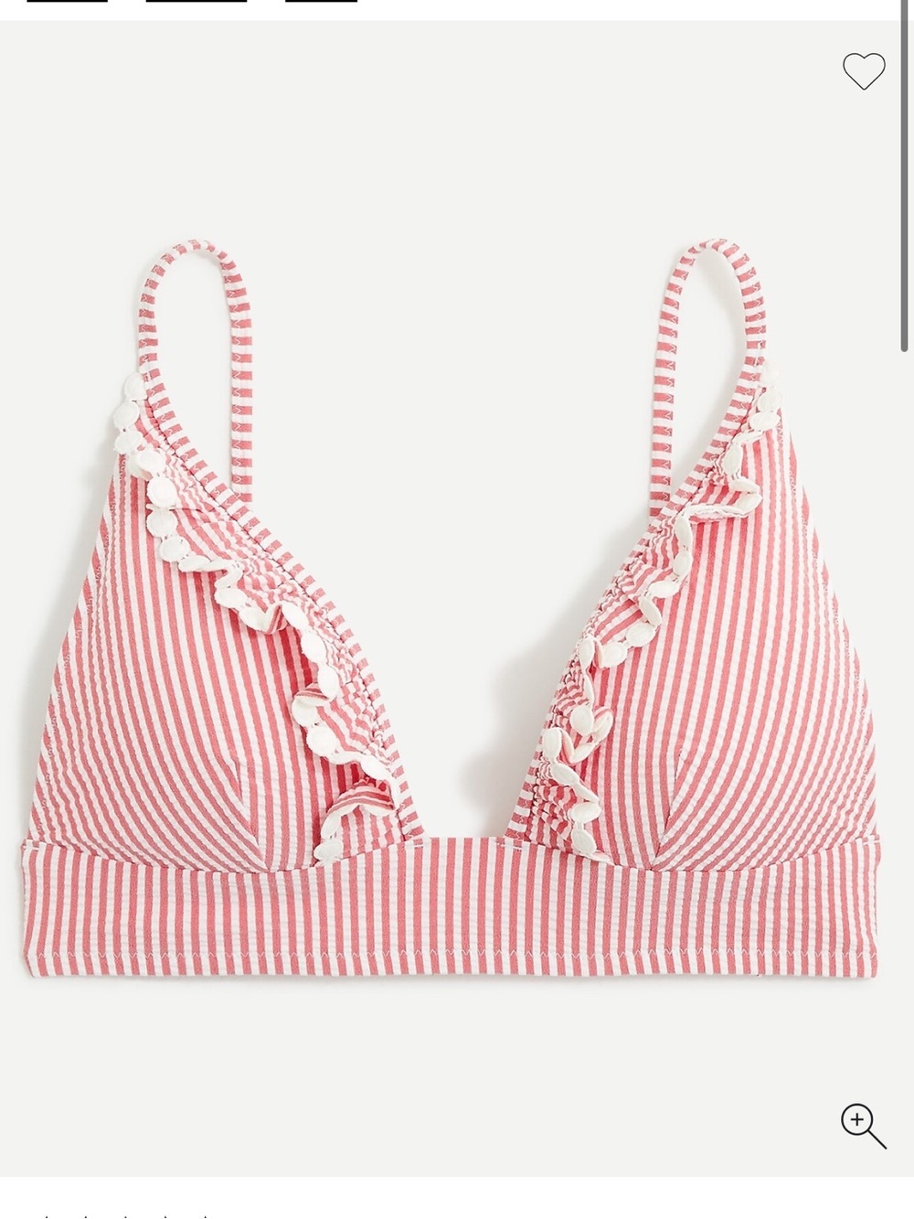 NWTs J.Crew |Ruffle french bikini top in seersucker Red/White Stripes size S & L
